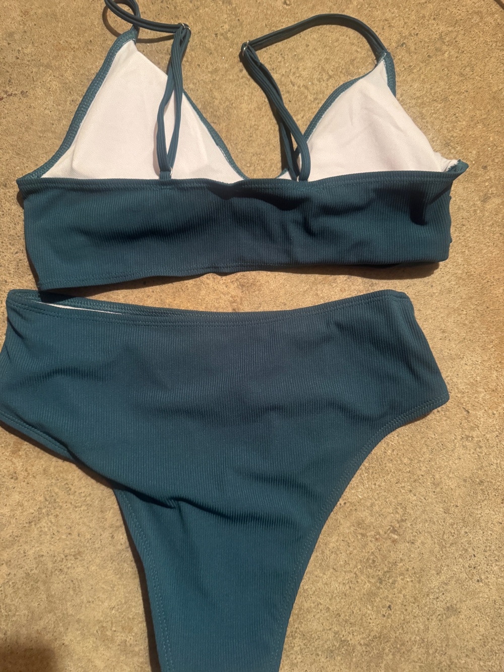 ROMWE Deep Teal Ribbed Bikini Set - Picture 2 of 3
